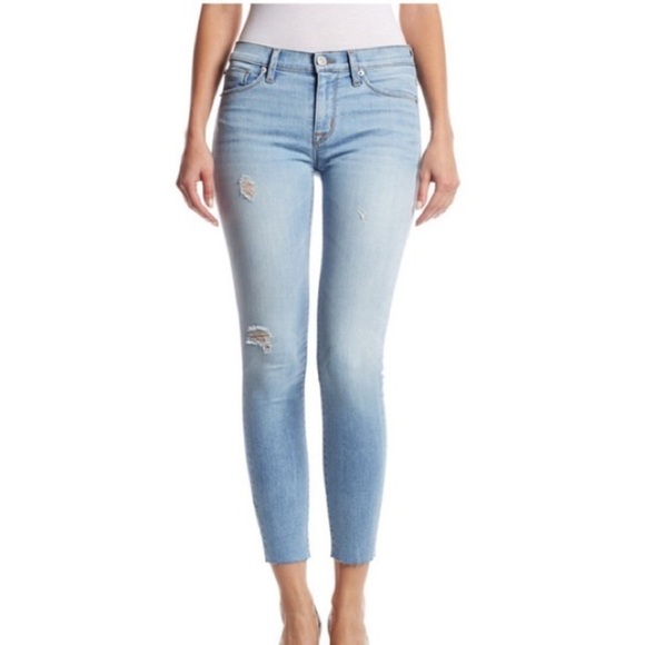 Hudson Jeans Hatchback Blue Distressed Nico Mid Rise Unfinished Raw Hem Ankle 27 - Picture 1 of 9